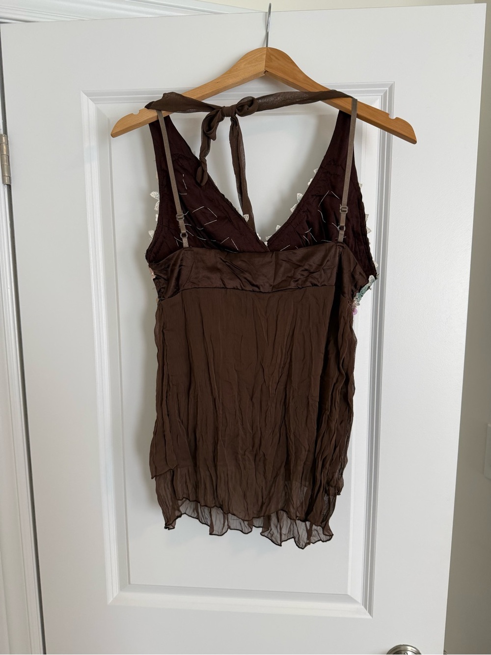 Y2K Brown Floral Appliqué Halter Tank Top - Picture 4 of 4